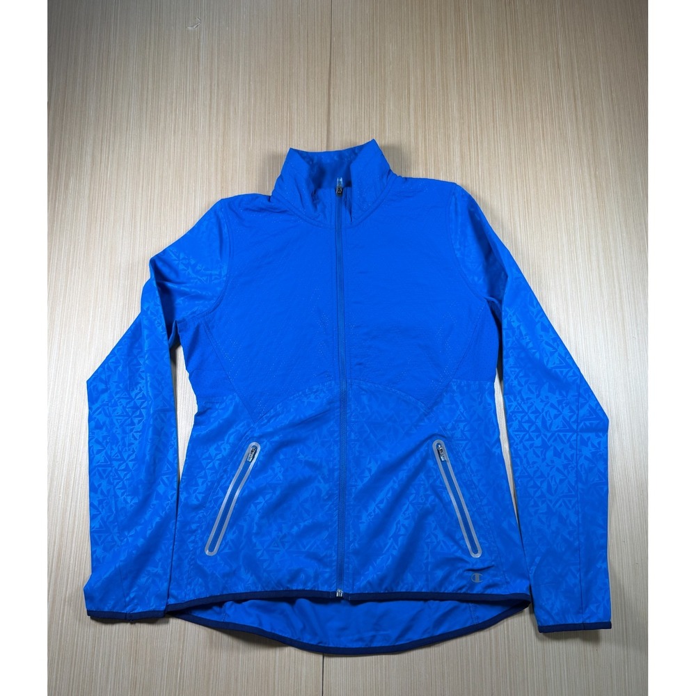 Champion Performax Marathon Jacket Womens Medium Blue Logo Fleece Lined Full Zip